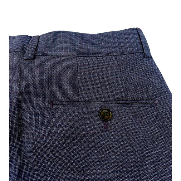 Ted Baker Karl Slim Fit 100% Wool Dress Pants, Micro Plaid Blue | 33 Short Unhem - Picture 8 of 14